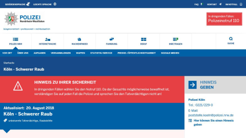 Sicherheitshinweis im Fahndungsportal